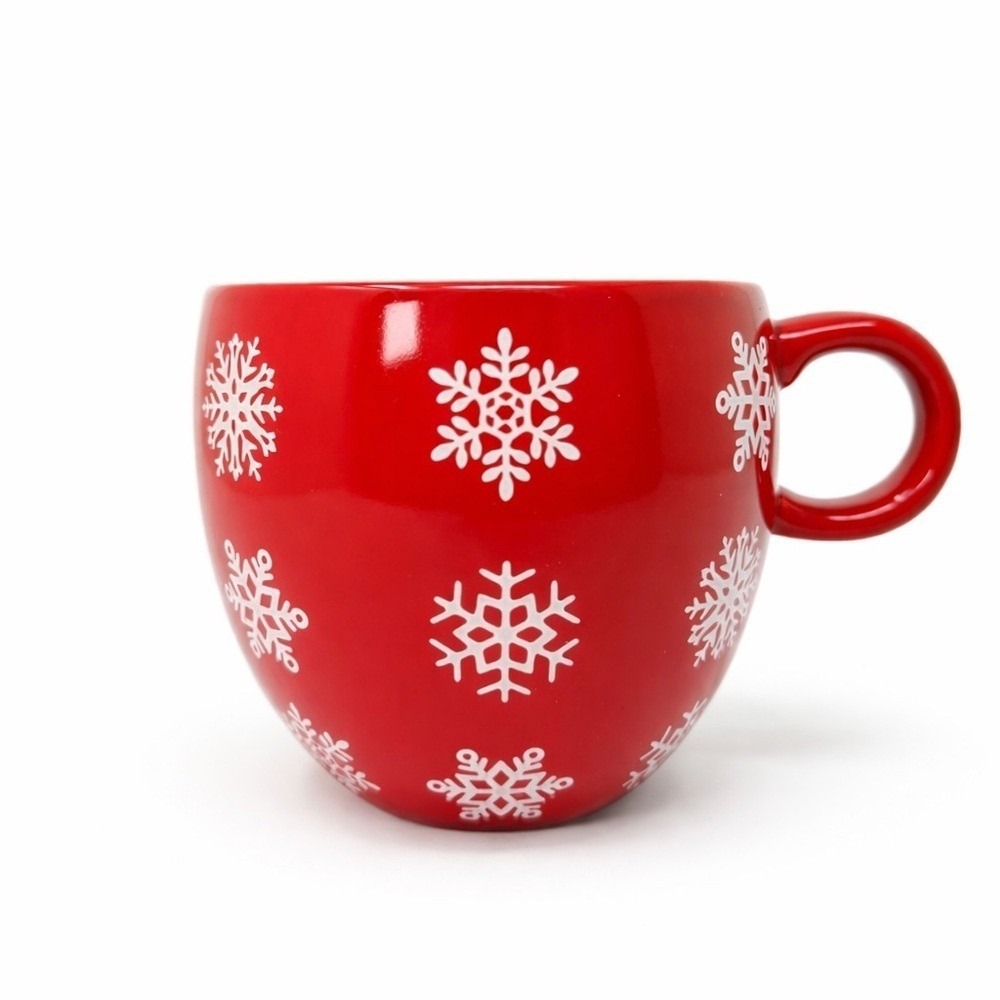 Bath & Body Works Red Snowflake Christmas Mug Ceramic Holiday Coffee Cup 4 Inch